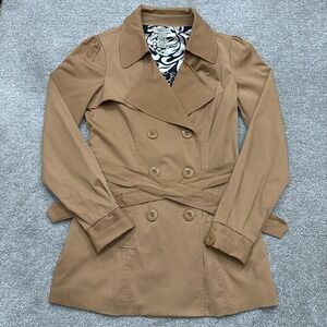 Vertigo Paris Vintage Double Breasted Trench Coat Tan Khaki Women's Small